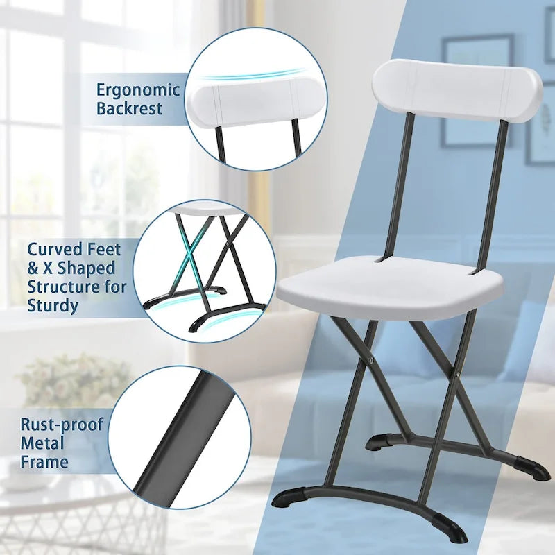 Chaise pliante avec pieds incurvés en métal, assise large et dossier ergonomique