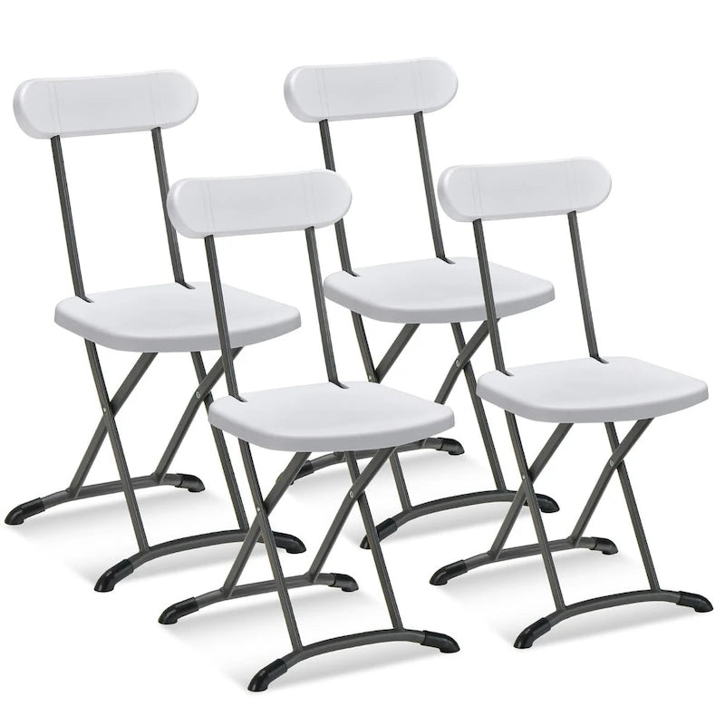 Chaise pliante avec pieds incurvés en métal, assise large et dossier ergonomique