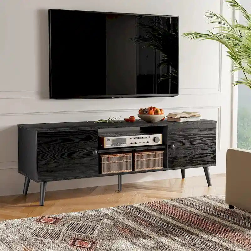 Meuble TV, Meuble TV moderne du milieu du siècle pour téléviseur de 55/60 pouces, Meuble TV de style ferme, Meuble de rangement pour salon