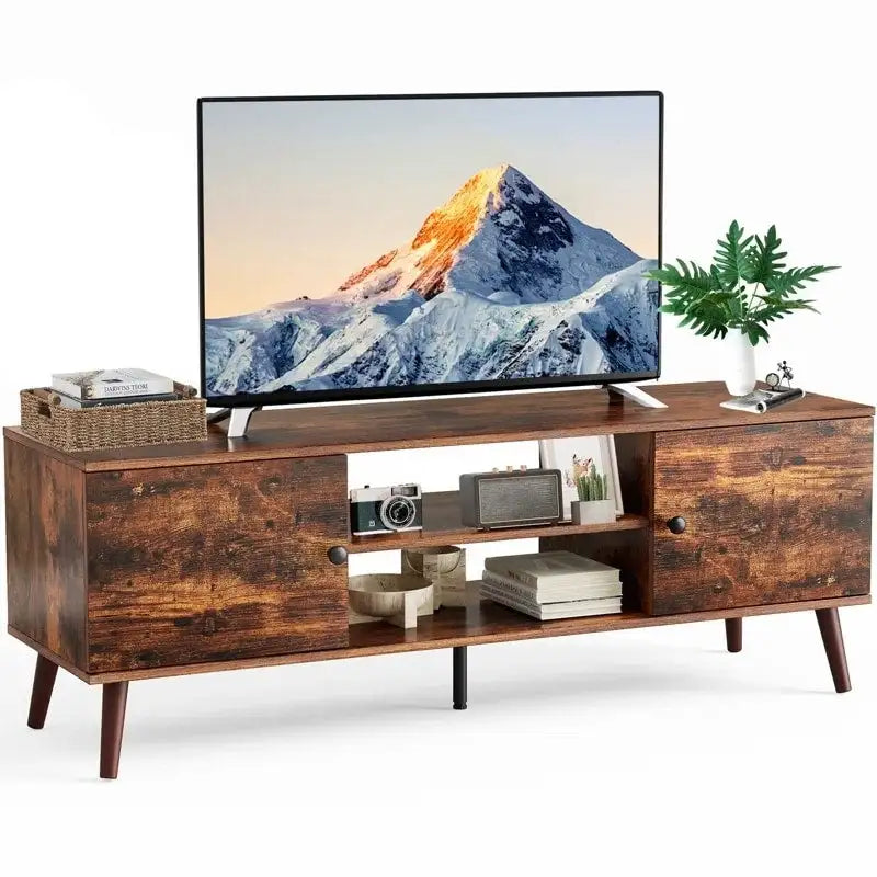 Meuble TV, Meuble TV moderne du milieu du siècle pour téléviseur de 55/60 pouces, Meuble TV de style ferme, Meuble de rangement pour salon