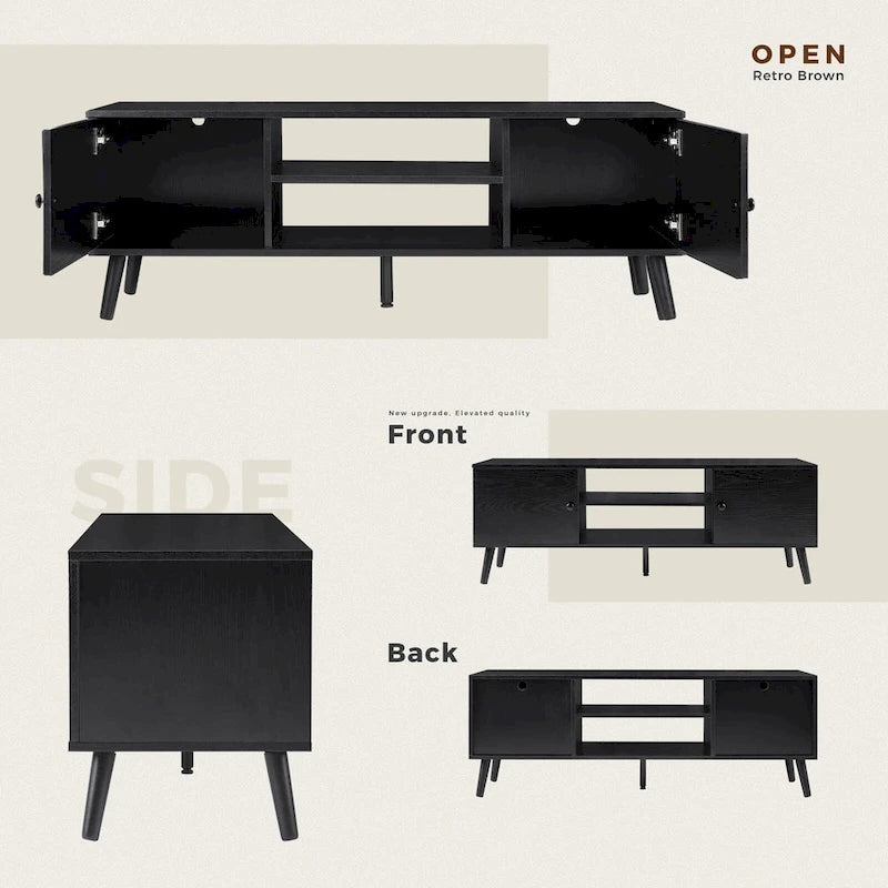 Meuble TV, Meuble TV moderne du milieu du siècle pour téléviseur de 55/60 pouces, Meuble TV de style ferme, Meuble de rangement pour salon