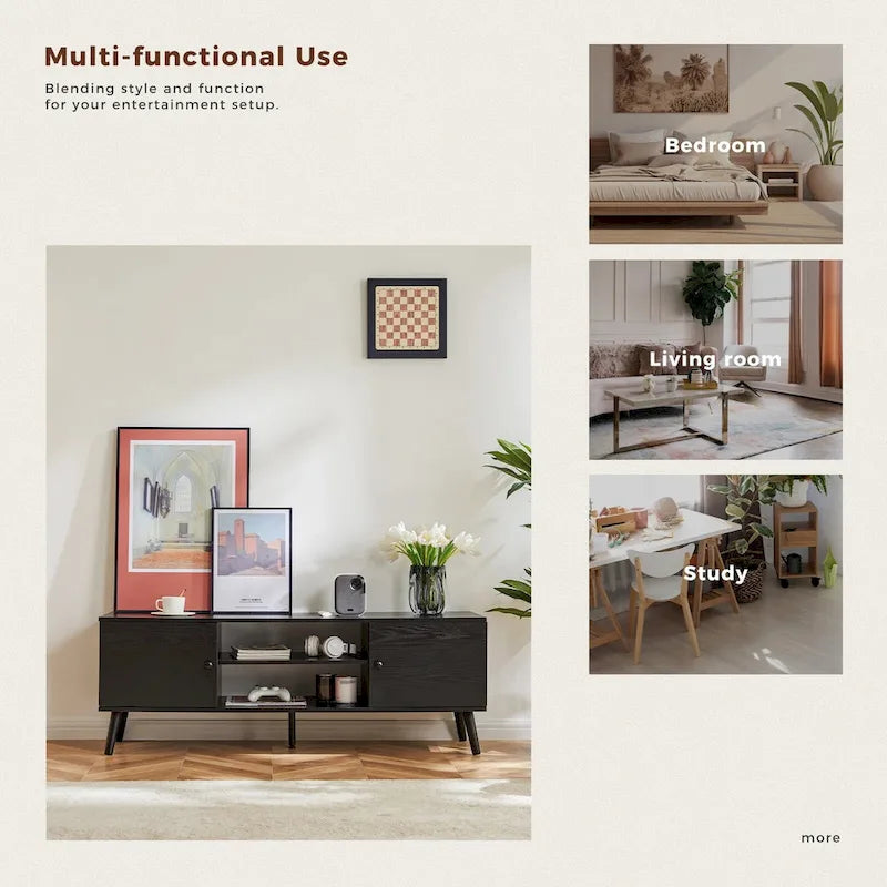 Meuble TV, Meuble TV moderne du milieu du siècle pour téléviseur de 55/60 pouces, Meuble TV de style ferme, Meuble de rangement pour salon