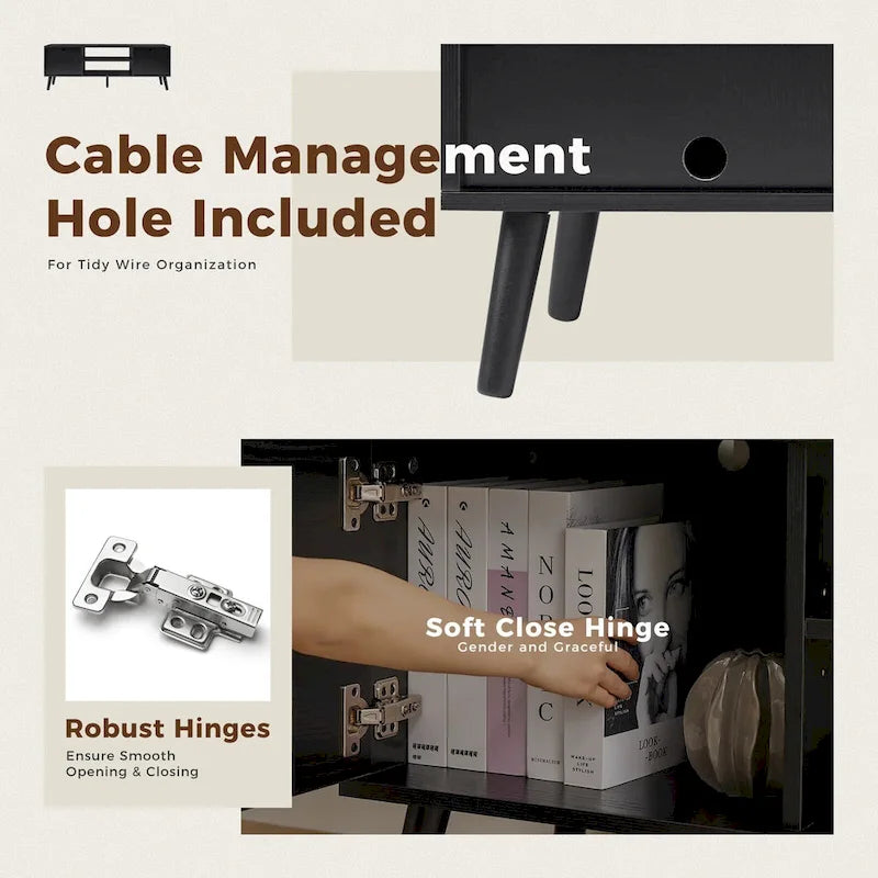 Meuble TV, Meuble TV moderne du milieu du siècle pour téléviseur de 55/60 pouces, Meuble TV de style ferme, Meuble de rangement pour salon