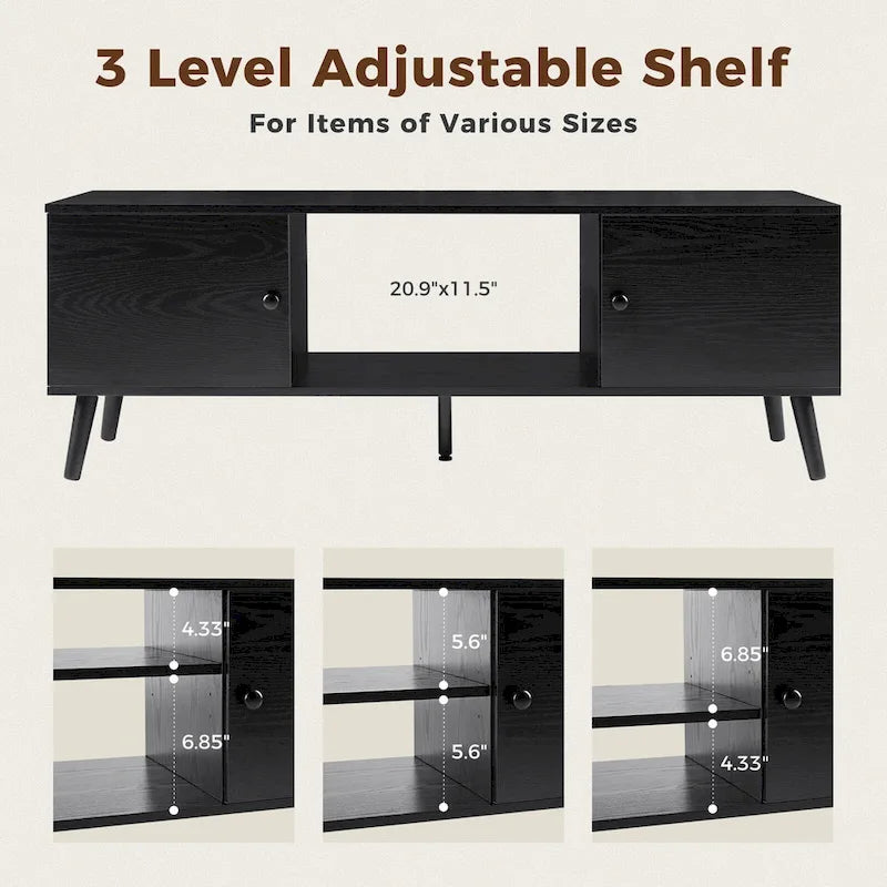 Meuble TV, Meuble TV moderne du milieu du siècle pour téléviseur de 55/60 pouces, Meuble TV de style ferme, Meuble de rangement pour salon