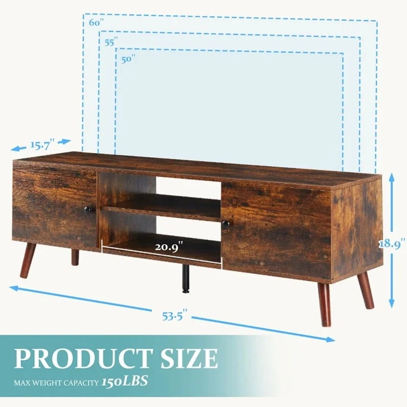 Meuble TV, Meuble TV moderne du milieu du siècle pour téléviseur de 55/60 pouces, Meuble TV de style ferme, Meuble de rangement pour salon