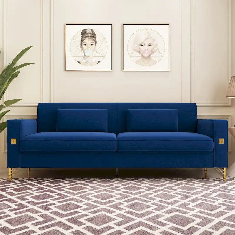 Canapé deux places moderne en velours capitonné avec coussins et oreillers amovibles - 85,63 po P x 30,31 po L x 30,51 po H