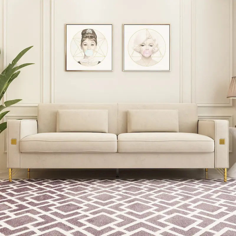 Canapé deux places moderne en velours capitonné avec coussins et oreillers amovibles - 85,63 po P x 30,31 po L x 30,51 po H