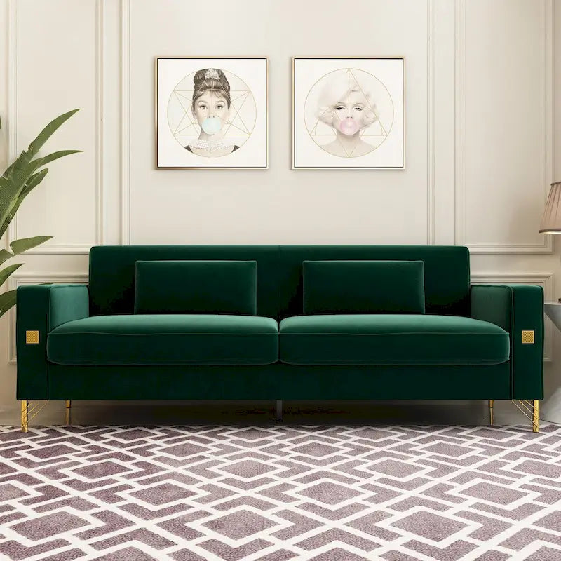 Canapé deux places moderne en velours capitonné avec coussins et oreillers amovibles - 85,63 po P x 30,31 po L x 30,51 po H