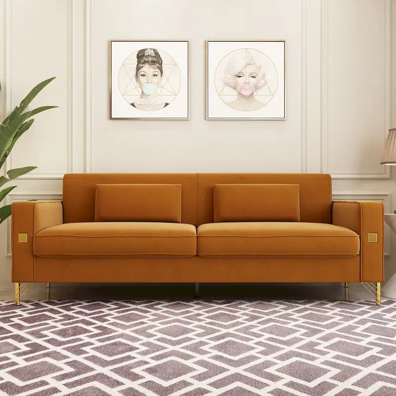 Canapé deux places moderne en velours capitonné avec coussins et oreillers amovibles - 85,63 po P x 30,31 po L x 30,51 po H