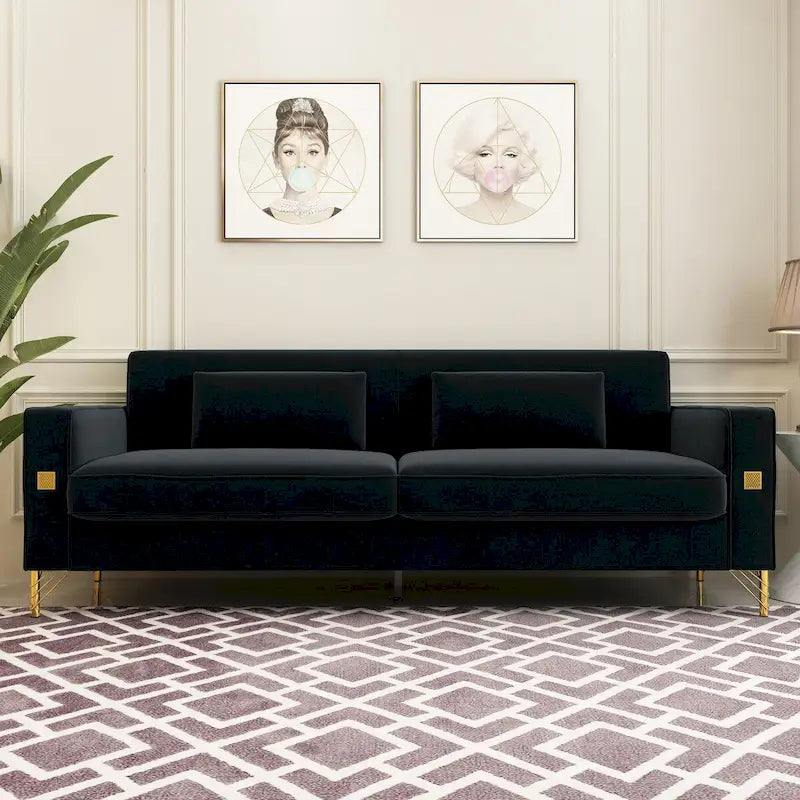 Canapé deux places moderne en velours capitonné avec coussins et oreillers amovibles - 85,63 po P x 30,31 po L x 30,51 po H