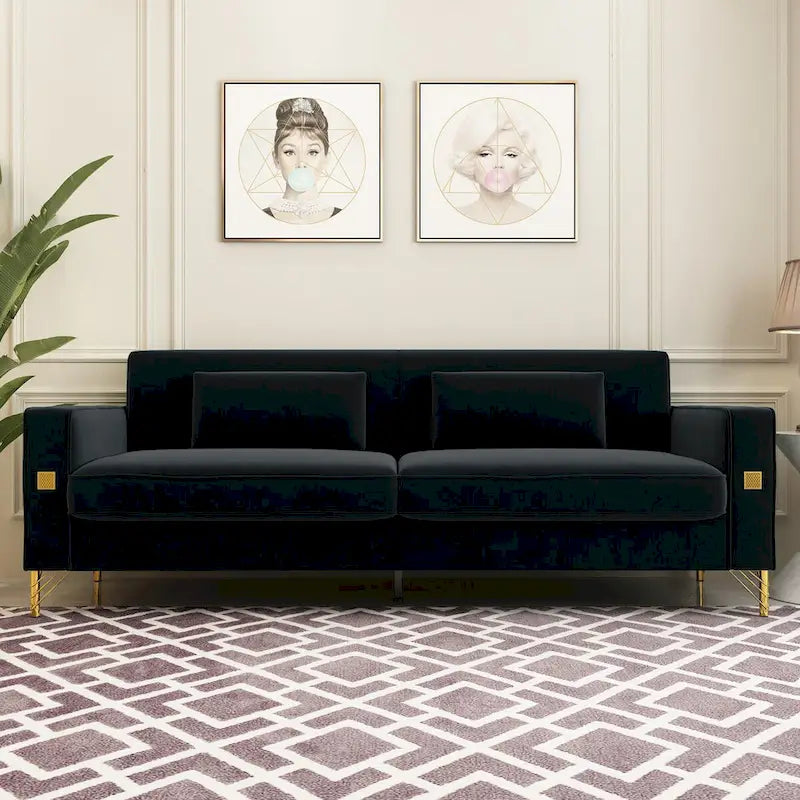 Canapé deux places moderne en velours capitonné avec coussins et oreillers amovibles - 85,63 po P x 30,31 po L x 30,51 po H