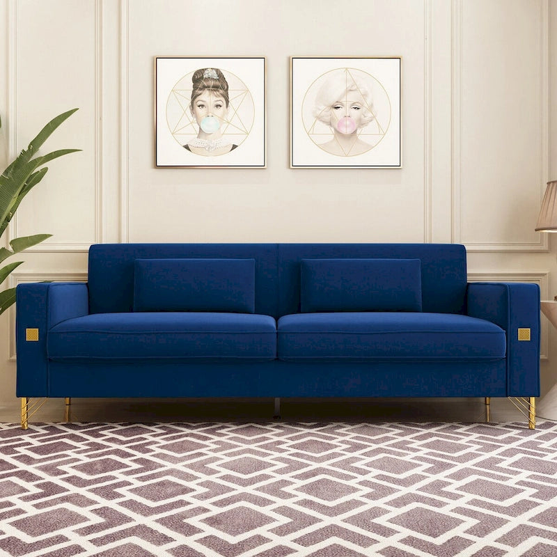 Canapé deux places moderne en velours capitonné avec coussins et oreillers amovibles - 85,63 po P x 30,31 po L x 30,51 po H