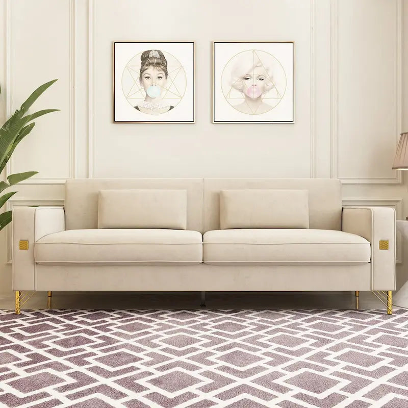 Canapé deux places moderne en velours capitonné avec coussins et oreillers amovibles - 85,63 po P x 30,31 po L x 30,51 po H