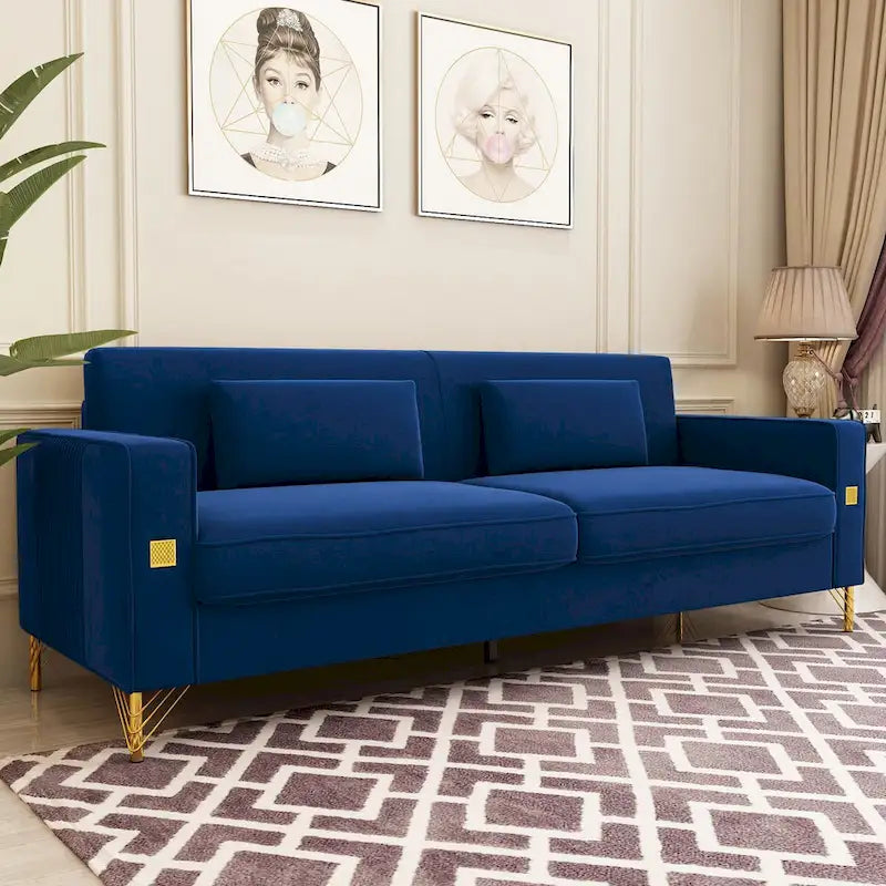 Canapé deux places moderne en velours capitonné avec coussins et oreillers amovibles - 85,63 po P x 30,31 po L x 30,51 po H