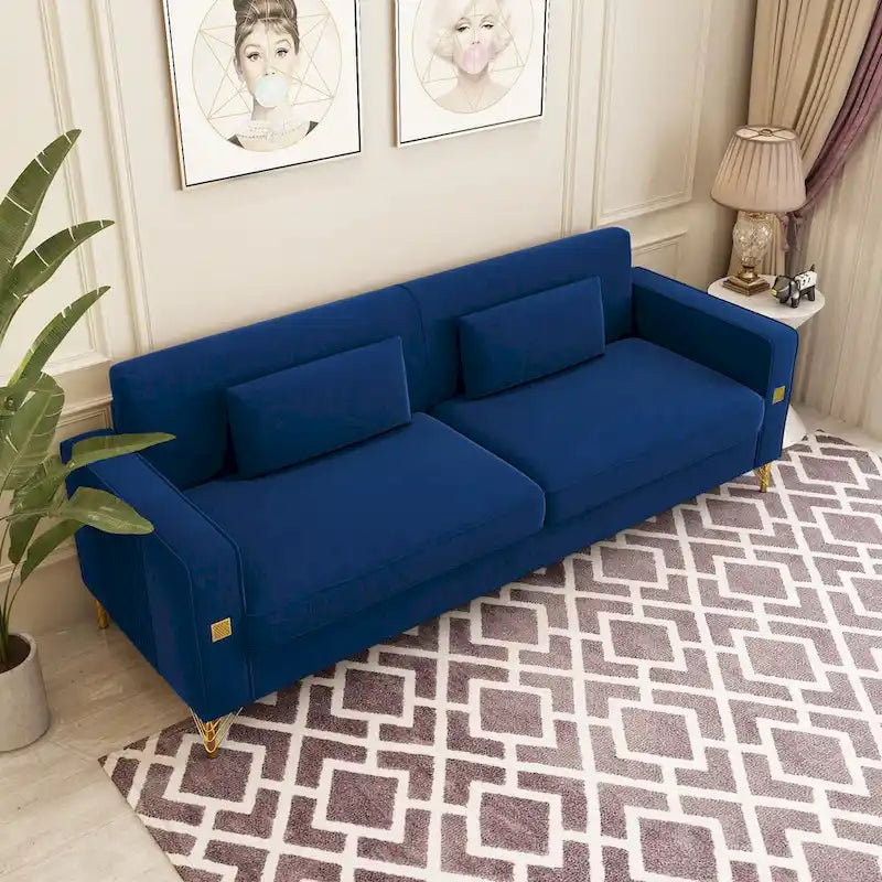 Canapé deux places moderne en velours capitonné avec coussins et oreillers amovibles - 85,63 po P x 30,31 po L x 30,51 po H