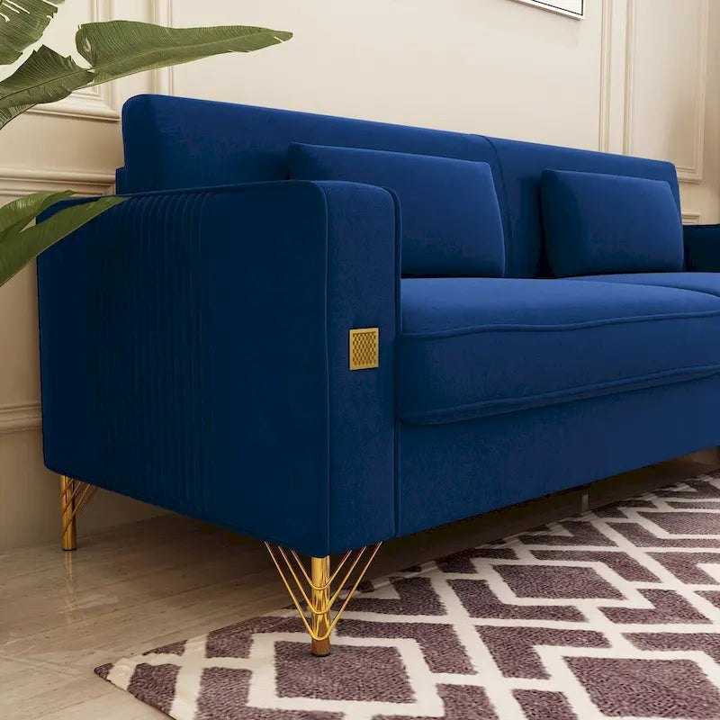 Canapé deux places moderne en velours capitonné avec coussins et oreillers amovibles - 85,63 po P x 30,31 po L x 30,51 po H