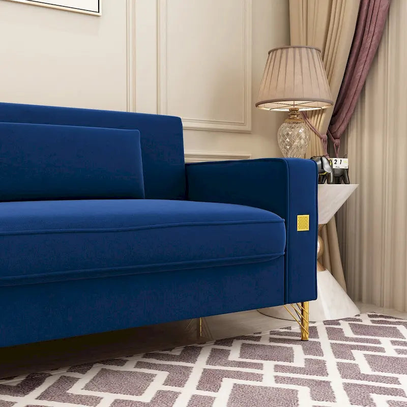 Canapé deux places moderne en velours capitonné avec coussins et oreillers amovibles - 85,63 po P x 30,31 po L x 30,51 po H