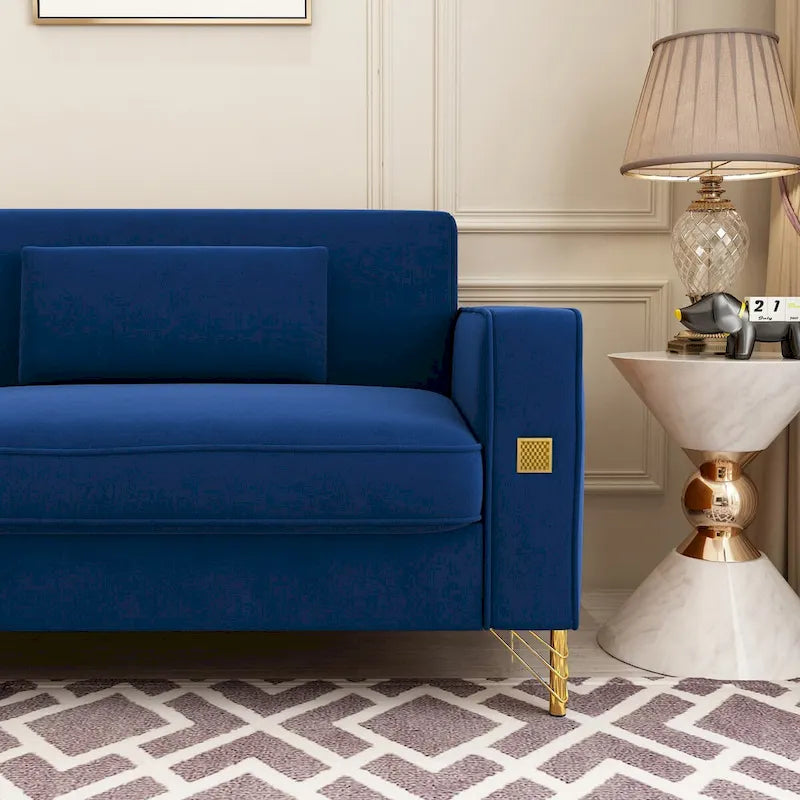 Canapé deux places moderne en velours capitonné avec coussins et oreillers amovibles - 85,63 po P x 30,31 po L x 30,51 po H