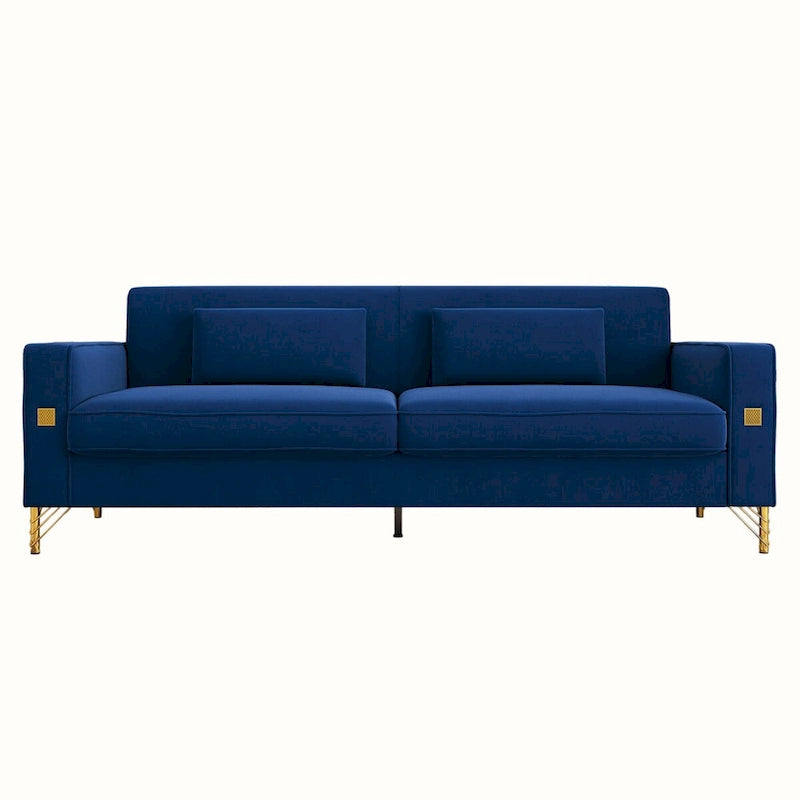 Canapé deux places moderne en velours capitonné avec coussins et oreillers amovibles - 85,63 po P x 30,31 po L x 30,51 po H