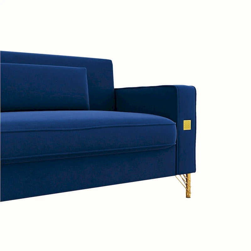 Canapé deux places moderne en velours capitonné avec coussins et oreillers amovibles - 85,63 po P x 30,31 po L x 30,51 po H