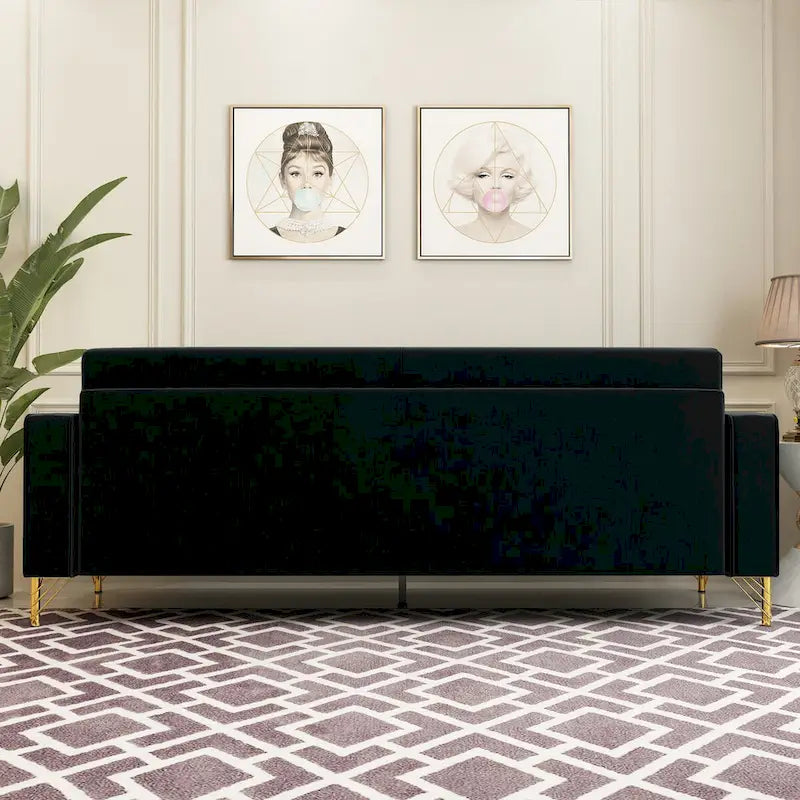 Canapé deux places moderne en velours capitonné avec coussins et oreillers amovibles - 85,63 po P x 30,31 po L x 30,51 po H