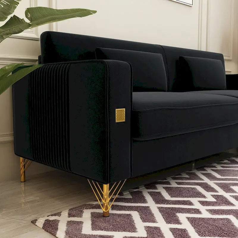 Canapé deux places moderne en velours capitonné avec coussins et oreillers amovibles - 85,63 po P x 30,31 po L x 30,51 po H