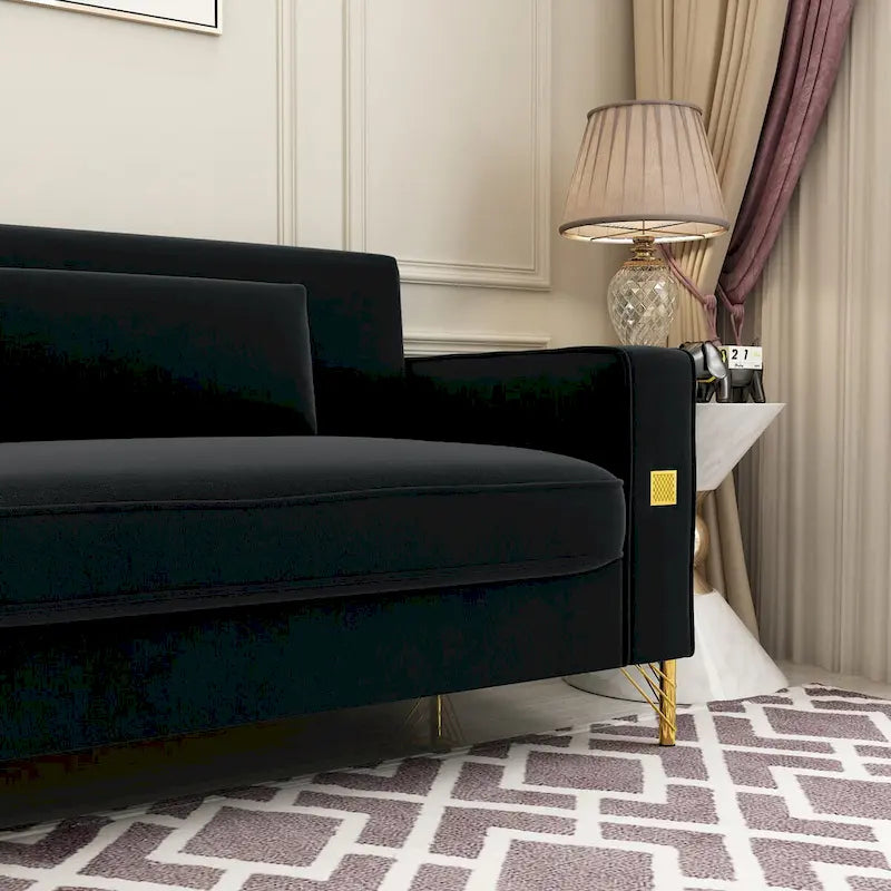 Canapé deux places moderne en velours capitonné avec coussins et oreillers amovibles - 85,63 po P x 30,31 po L x 30,51 po H
