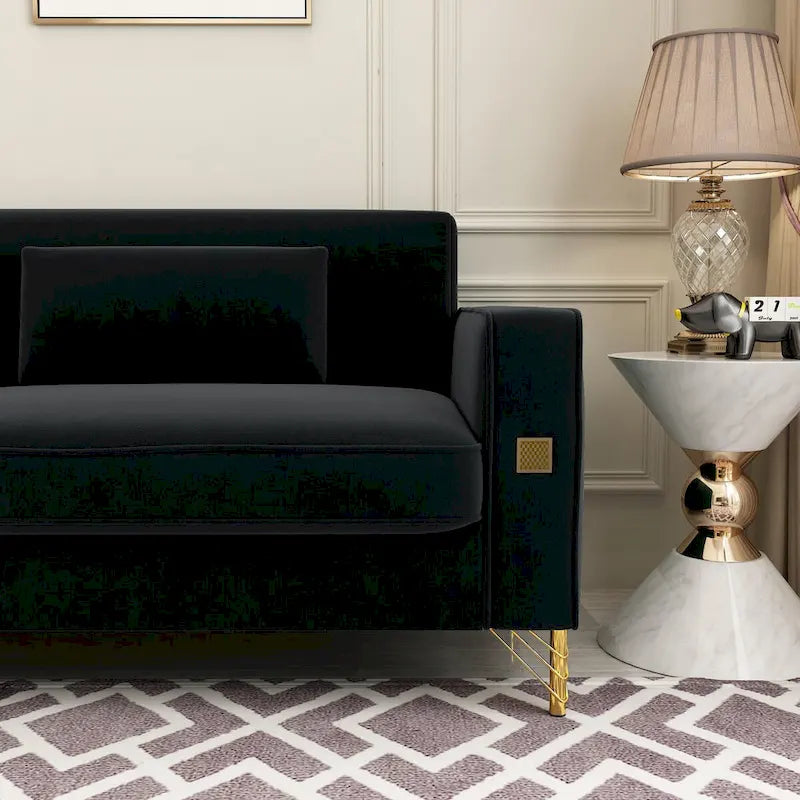Canapé deux places moderne en velours capitonné avec coussins et oreillers amovibles - 85,63 po P x 30,31 po L x 30,51 po H