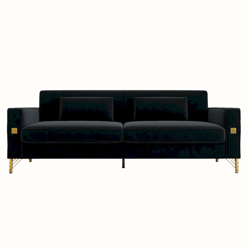 Canapé deux places moderne en velours capitonné avec coussins et oreillers amovibles - 85,63 po P x 30,31 po L x 30,51 po H