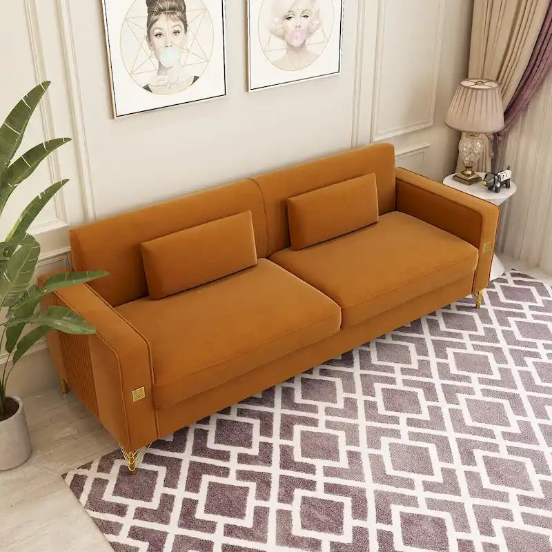 Canapé deux places moderne en velours capitonné avec coussins et oreillers amovibles - 85,63 po P x 30,31 po L x 30,51 po H