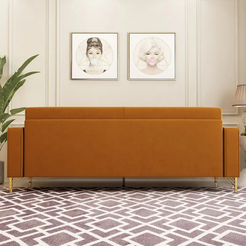 Canapé deux places moderne en velours capitonné avec coussins et oreillers amovibles - 85,63 po P x 30,31 po L x 30,51 po H