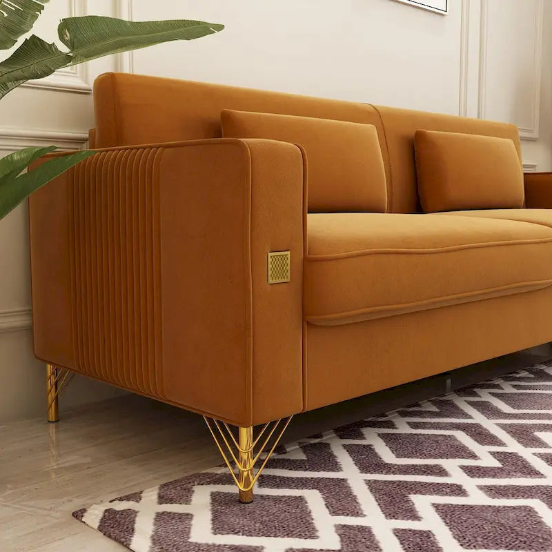 Canapé deux places moderne en velours capitonné avec coussins et oreillers amovibles - 85,63 po P x 30,31 po L x 30,51 po H