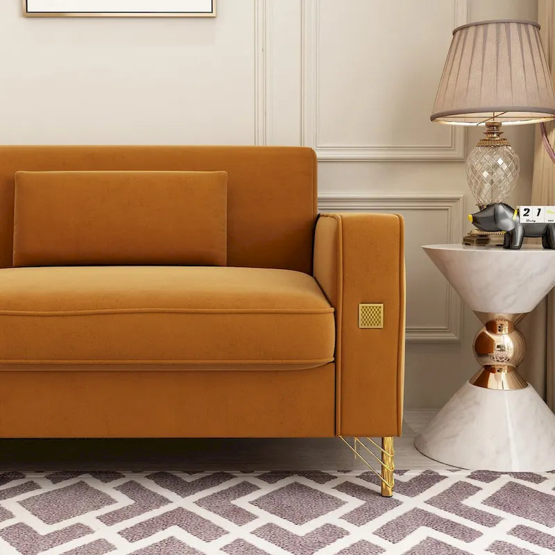 Canapé deux places moderne en velours capitonné avec coussins et oreillers amovibles - 85,63 po P x 30,31 po L x 30,51 po H
