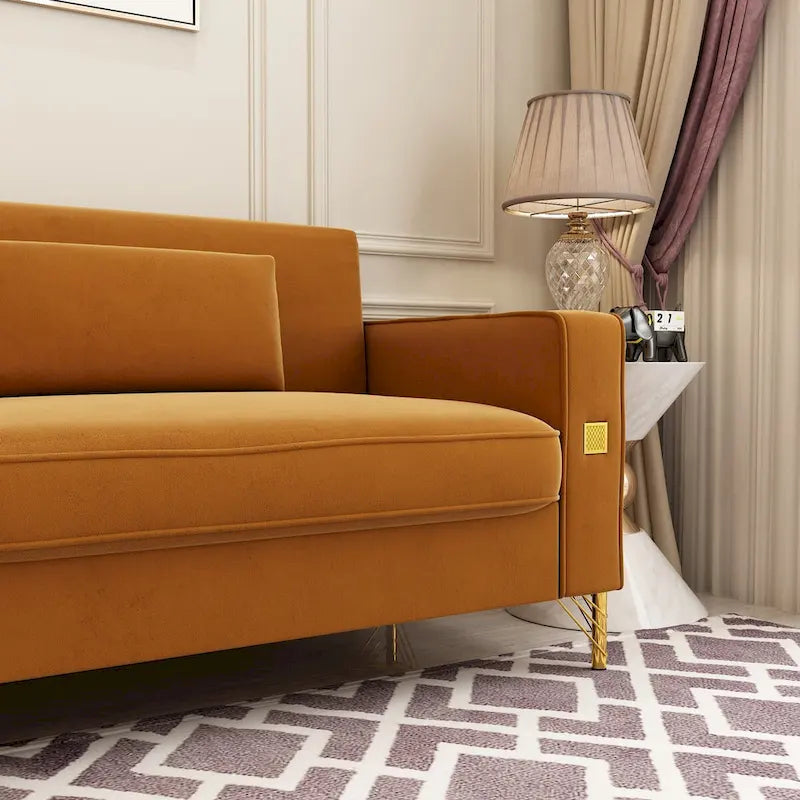 Canapé deux places moderne en velours capitonné avec coussins et oreillers amovibles - 85,63 po P x 30,31 po L x 30,51 po H