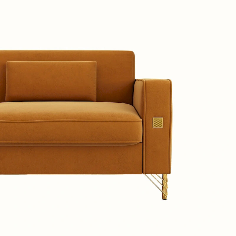 Canapé deux places moderne en velours capitonné avec coussins et oreillers amovibles - 85,63 po P x 30,31 po L x 30,51 po H