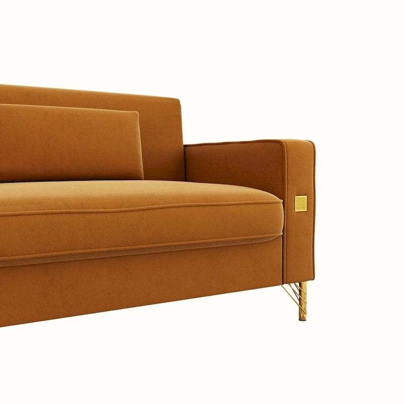 Canapé deux places moderne en velours capitonné avec coussins et oreillers amovibles - 85,63 po P x 30,31 po L x 30,51 po H