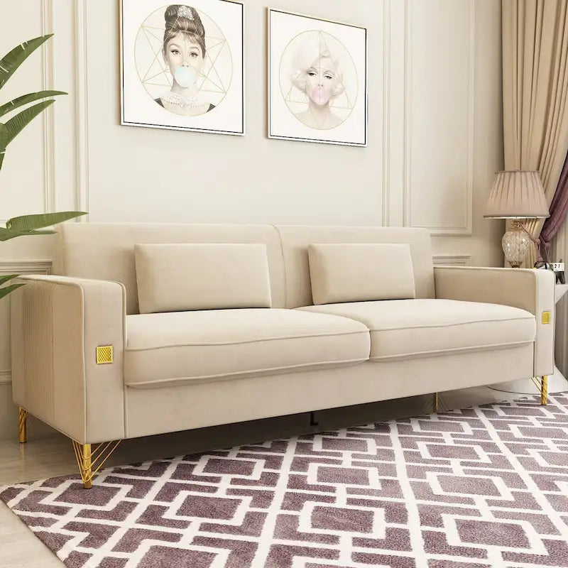 Canapé deux places moderne en velours capitonné avec coussins et oreillers amovibles - 85,63 po P x 30,31 po L x 30,51 po H