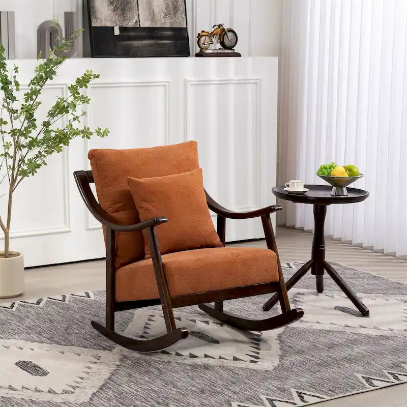 Fauteuil à bascule moderne en tissu tissé avec cadre en bois massif
