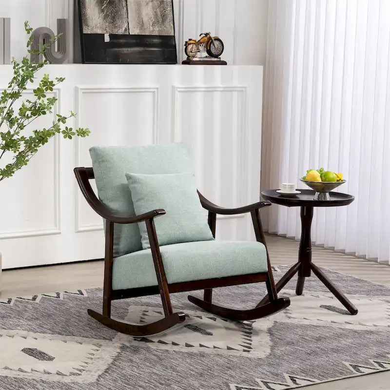 Fauteuil à bascule moderne en tissu tissé avec cadre en bois massif