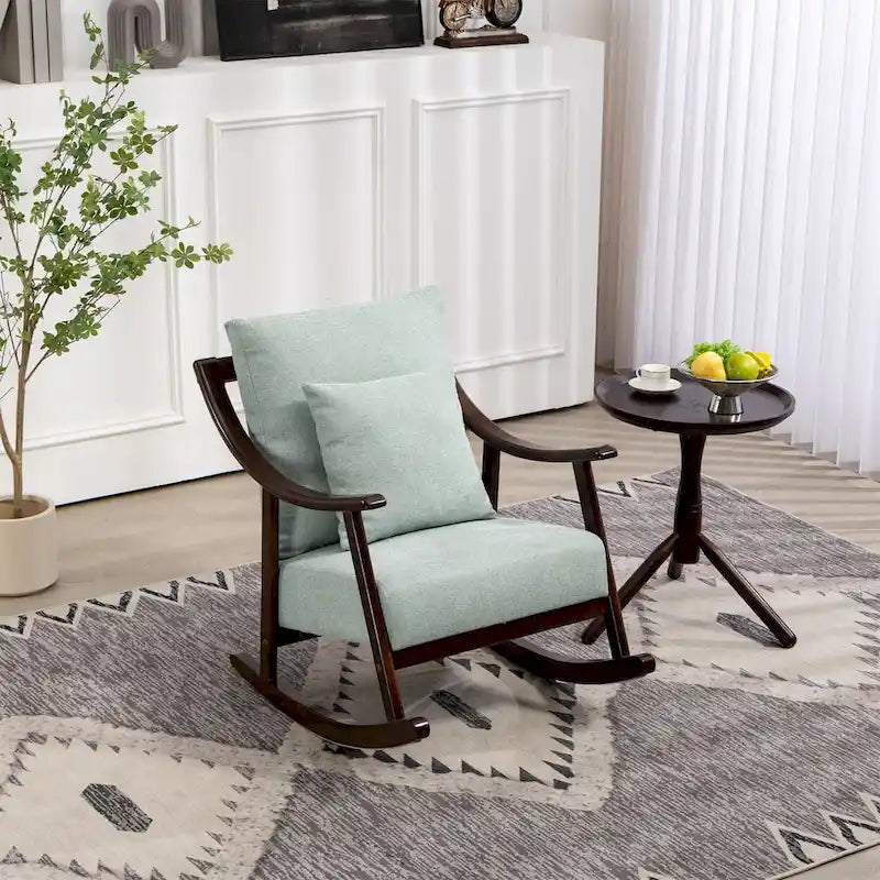Fauteuil à bascule moderne en tissu tissé avec cadre en bois massif