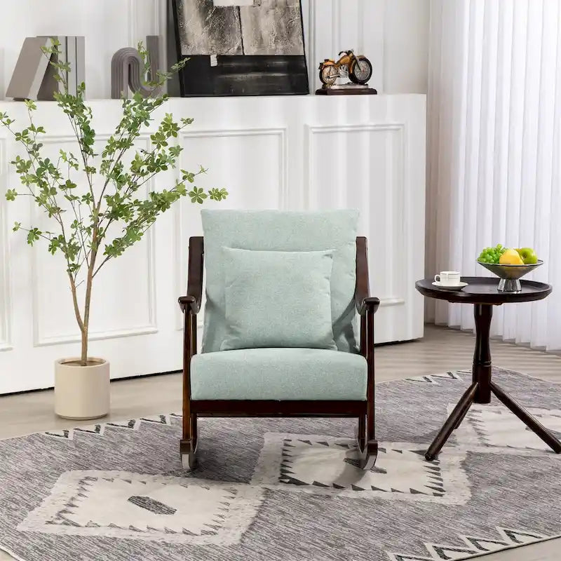 Fauteuil à bascule moderne en tissu tissé avec cadre en bois massif