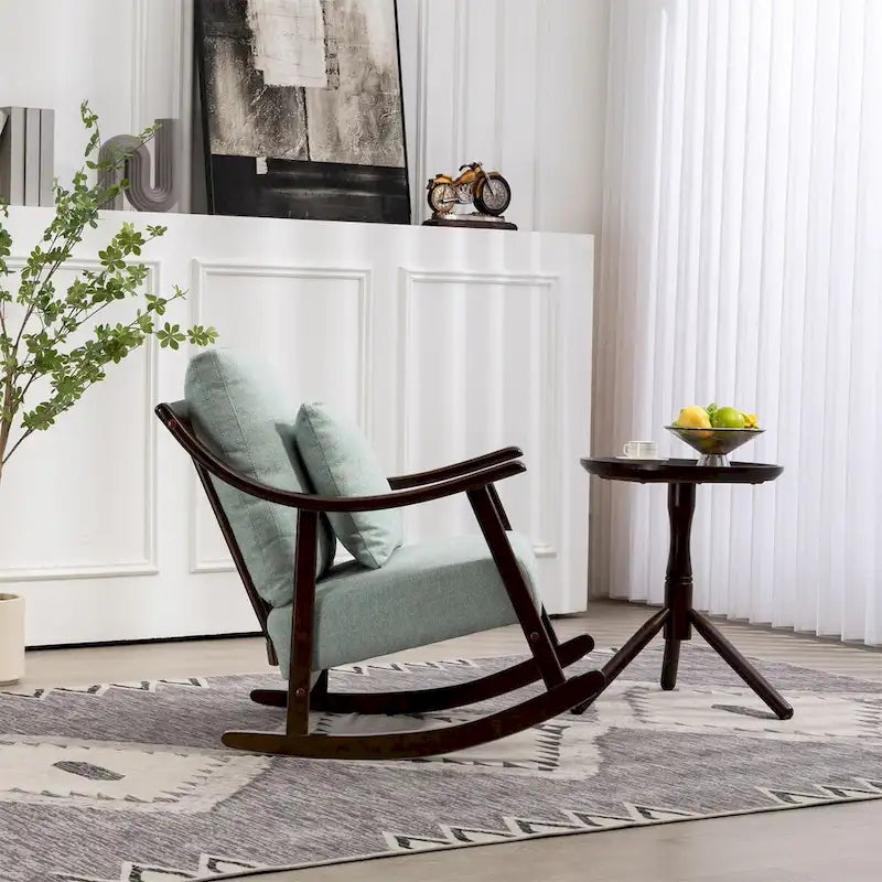 Fauteuil à bascule moderne en tissu tissé avec cadre en bois massif