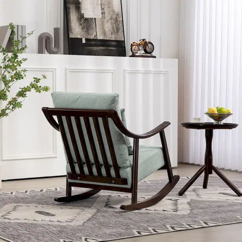 Fauteuil à bascule moderne en tissu tissé avec cadre en bois massif
