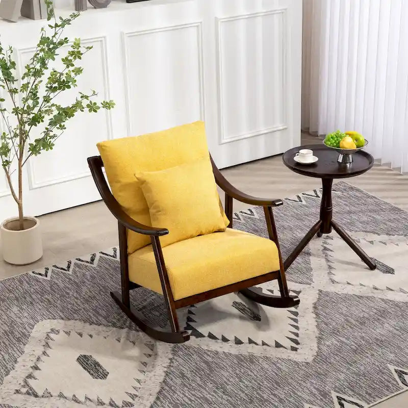 Fauteuil à bascule moderne en tissu tissé avec cadre en bois massif