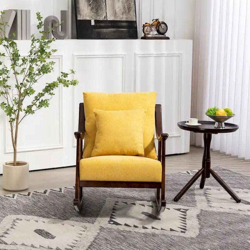 Fauteuil à bascule moderne en tissu tissé avec cadre en bois massif