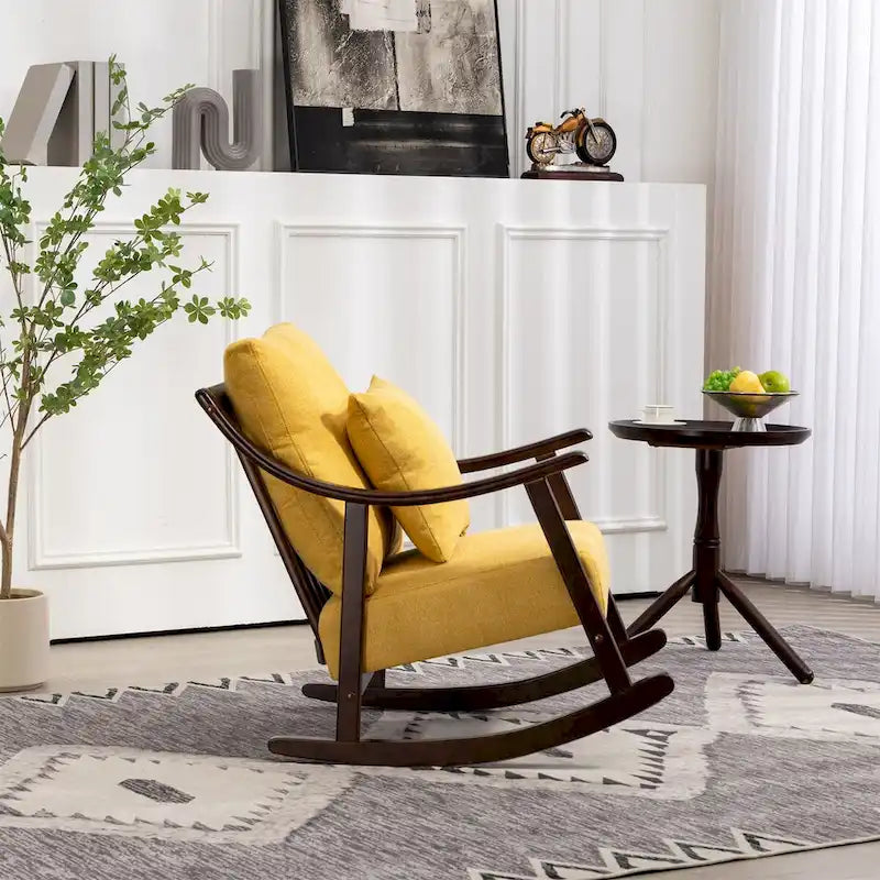 Fauteuil à bascule moderne en tissu tissé avec cadre en bois massif