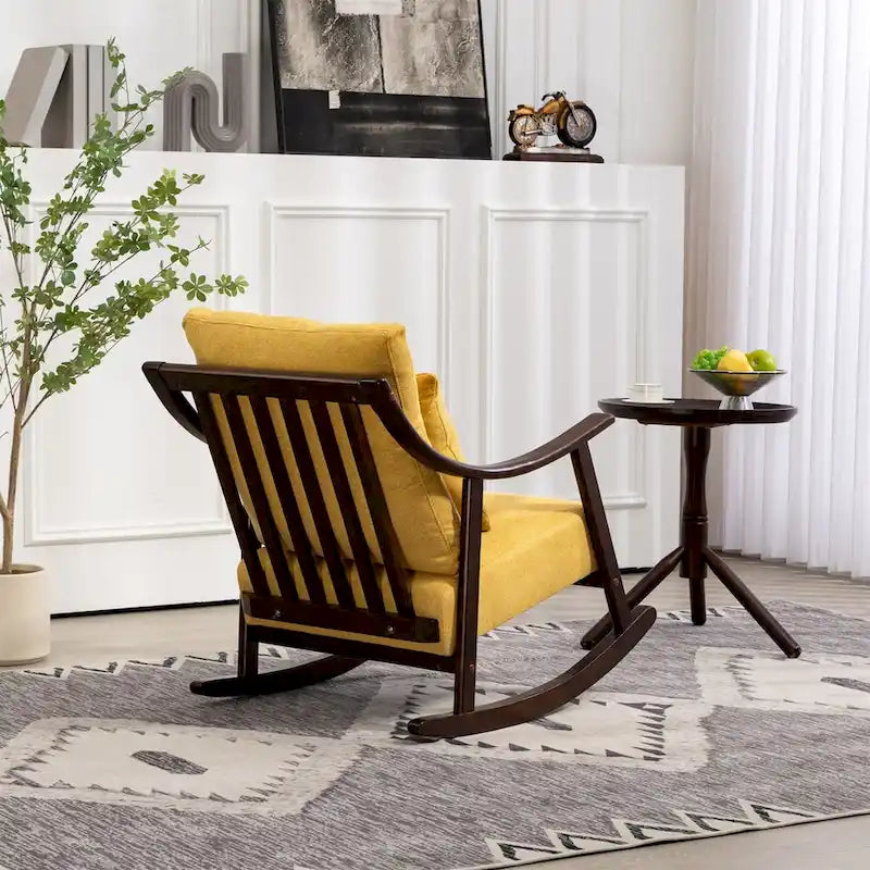 Fauteuil à bascule moderne en tissu tissé avec cadre en bois massif