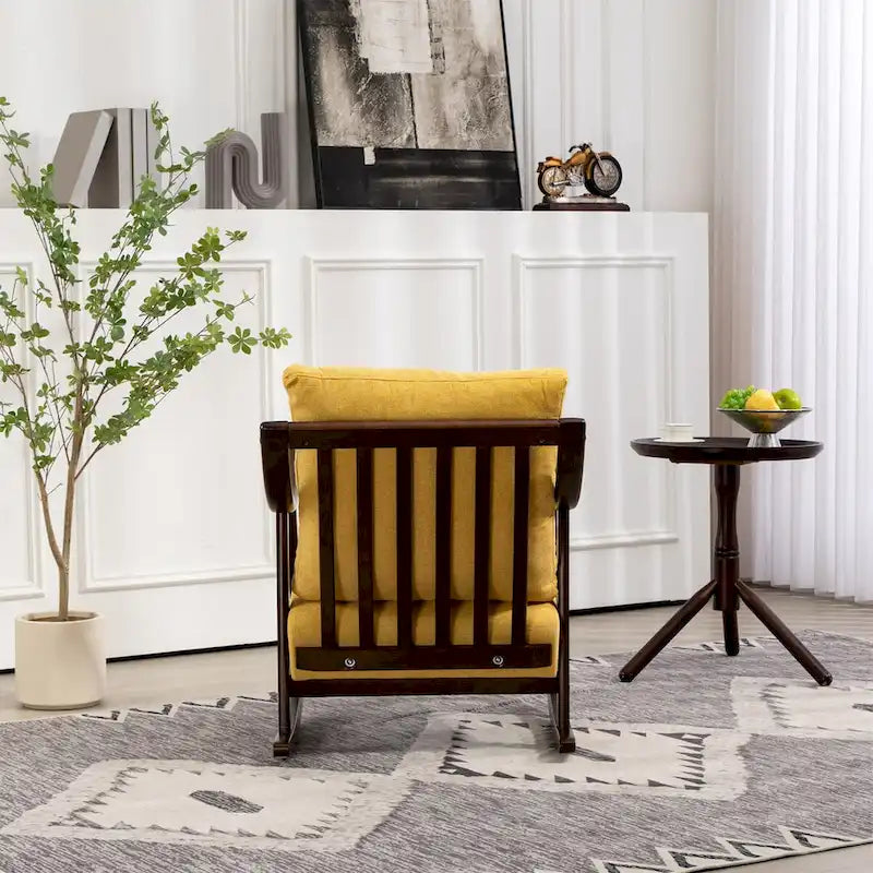Fauteuil à bascule moderne en tissu tissé avec cadre en bois massif