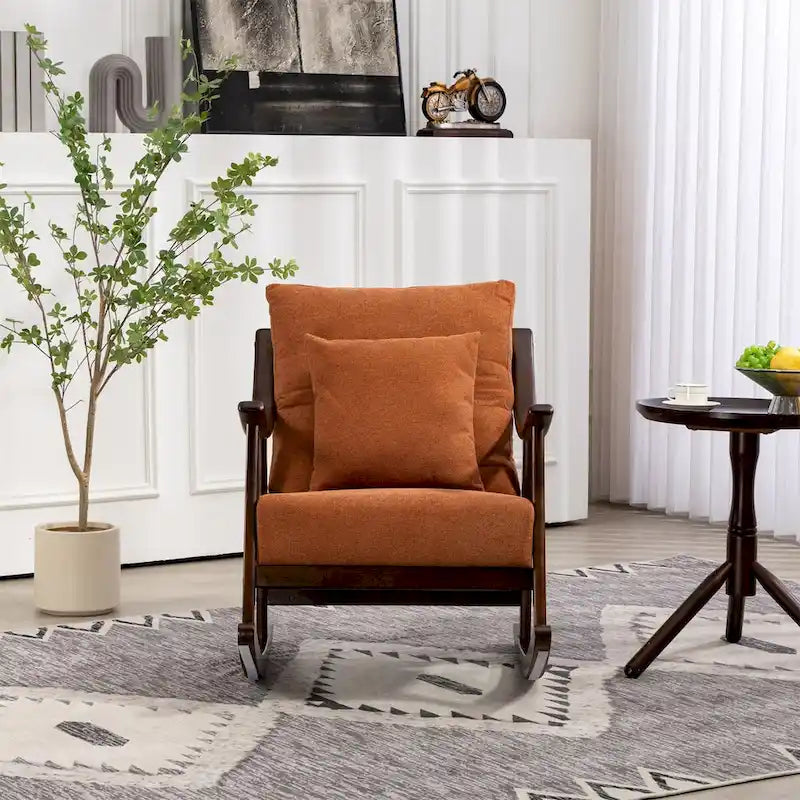 Fauteuil à bascule moderne en tissu tissé avec cadre en bois massif