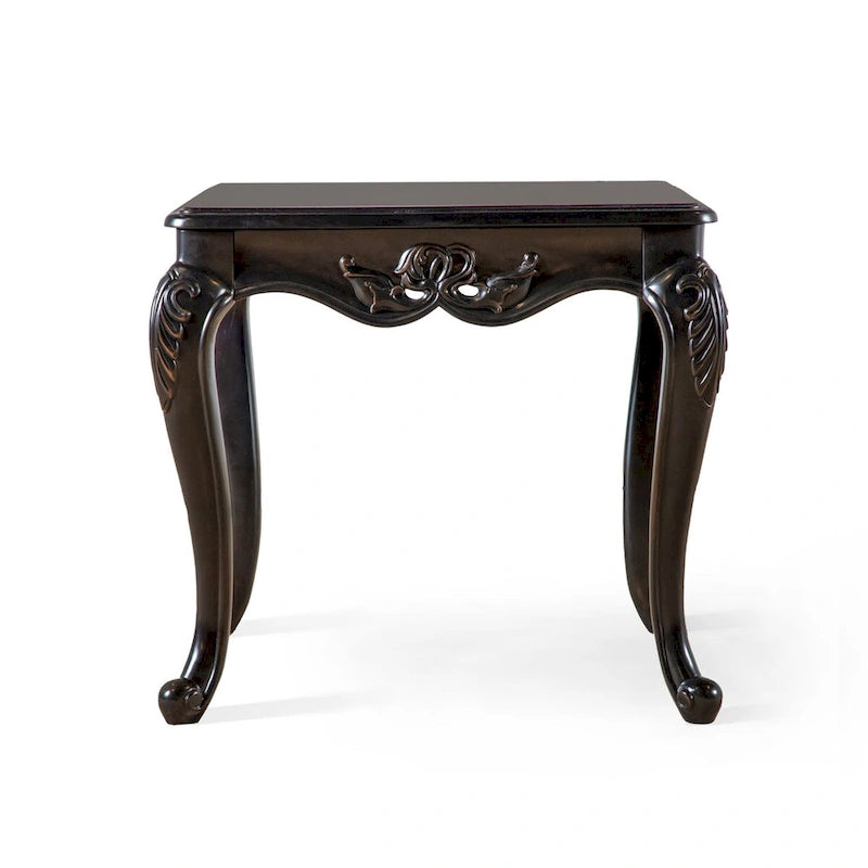 Table d'appoint traditionnelle en bois massif avec pieds galbés sculptés